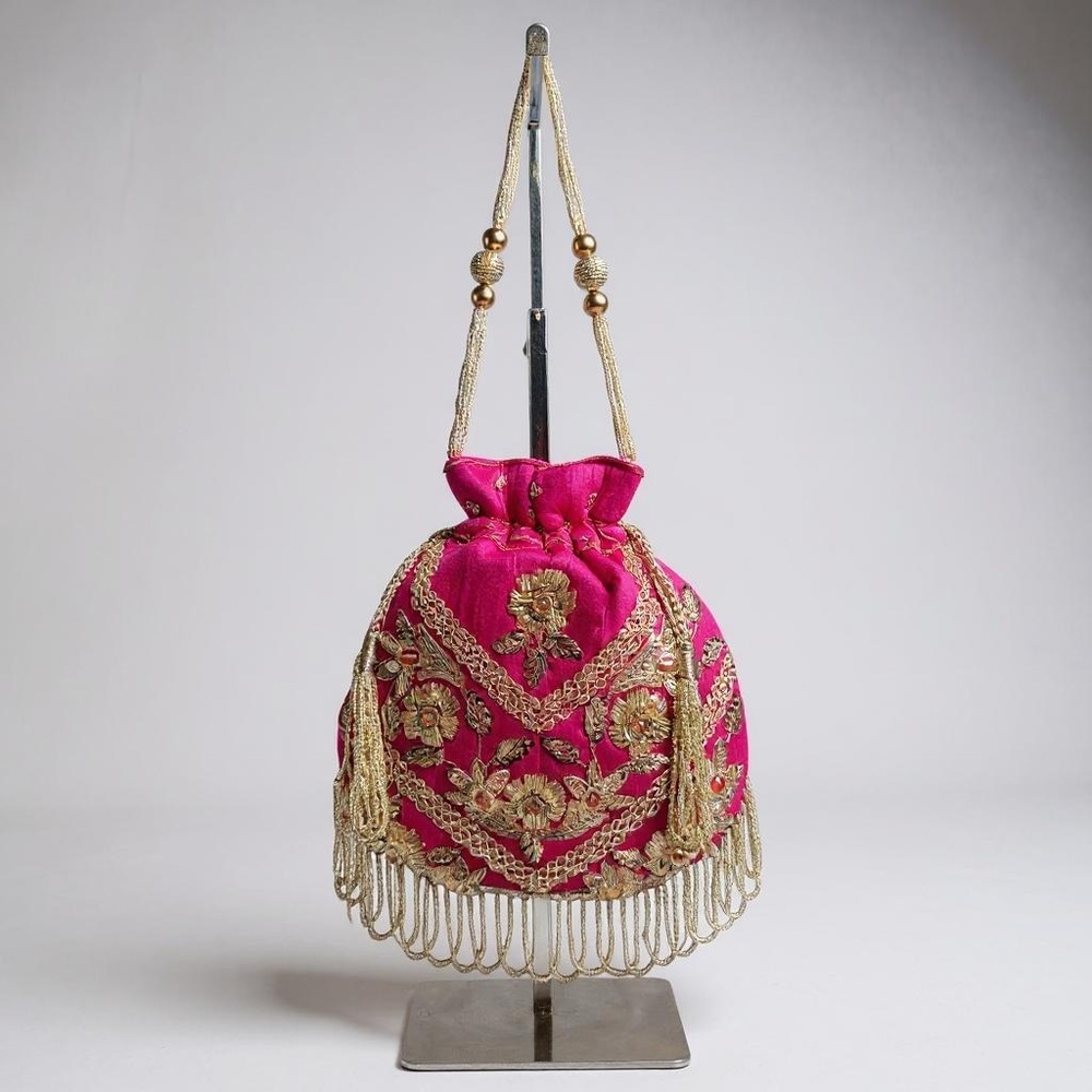 Vibrant Pink Embroidered Women's Clutch